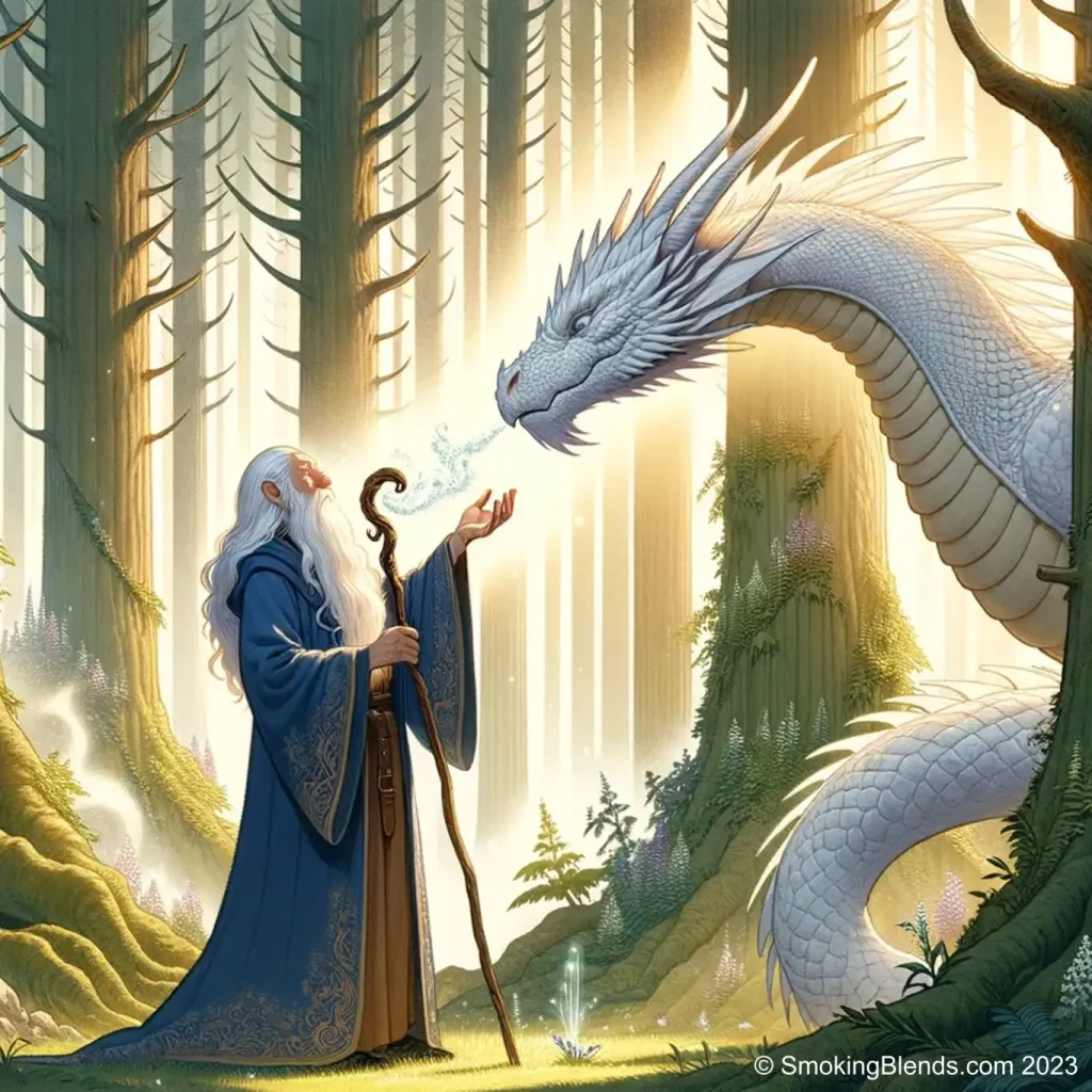 Dragon Giving Merlin the Recipe for Mystical Journeys