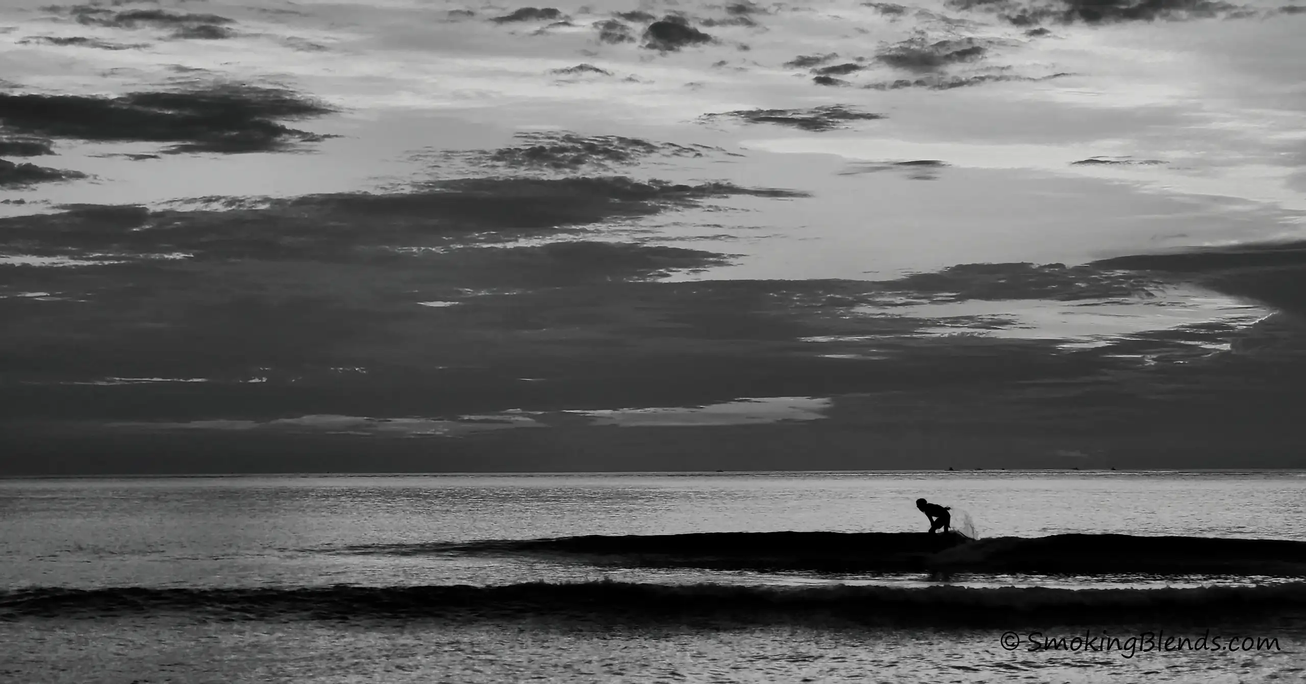 Frequently Asked Questions Featured Image. A Monochrome Image of a Surfer Riding a Wave at Sunrise.